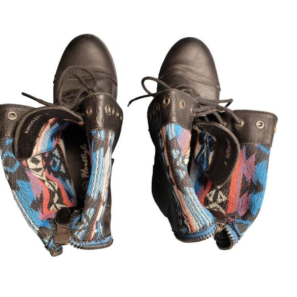 Herstyle Black Southwestern Contrast High or Low Combat Boots - Picture 8 of 10